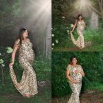 pink Maternity gown, gold sequence pregnancy dress