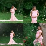 pink Maternity gown, gold sequence pregnancy dress