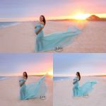Beach maternity session, blue dress, couple, posing